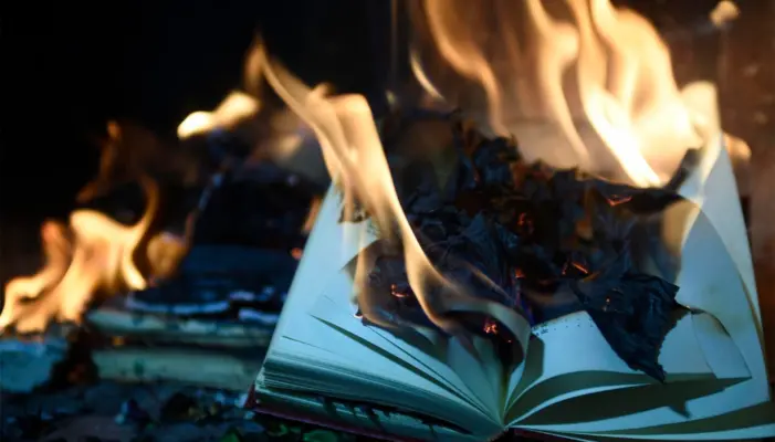 На изображении книга горит