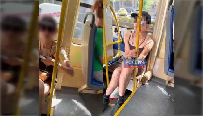 Два фото гендерно-нонконформного человека в платье из трамвая в Краснодаре