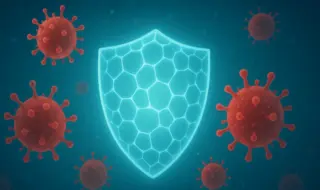 Условное изображение щита в окружении вирусных частиц ВИЧ