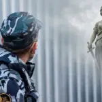 Сотрудник ФСИН смотрит на видение статуи Фемиды