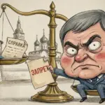 Карикатурный Володин перевесил на весах транс-флаг и справку, на фоне - Тобольский кремль. Изображение сгенерировано AI Gemini